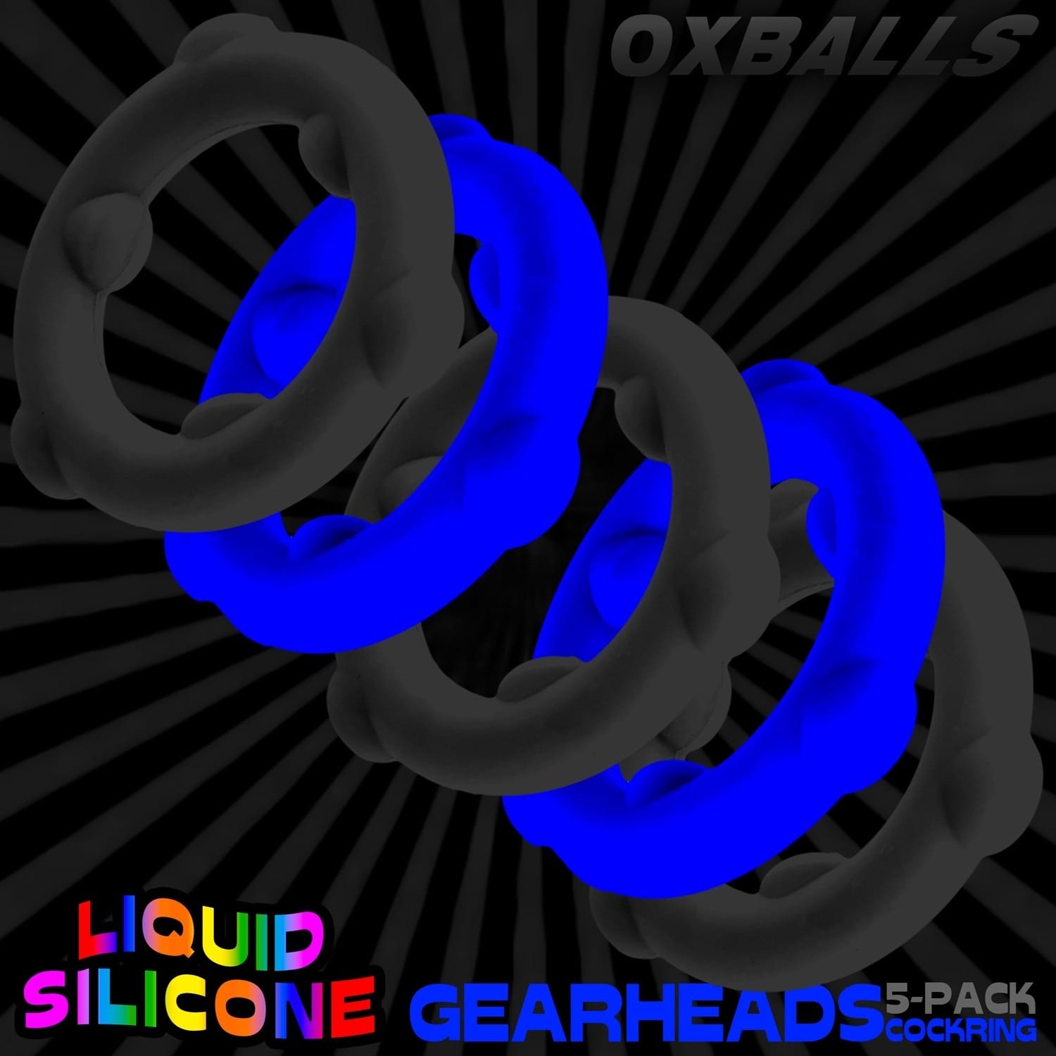 Oxballs - Gearheads Liquid Silicone Cockrings 5 pack | Black/Blue Oxballs - For Me To Love
