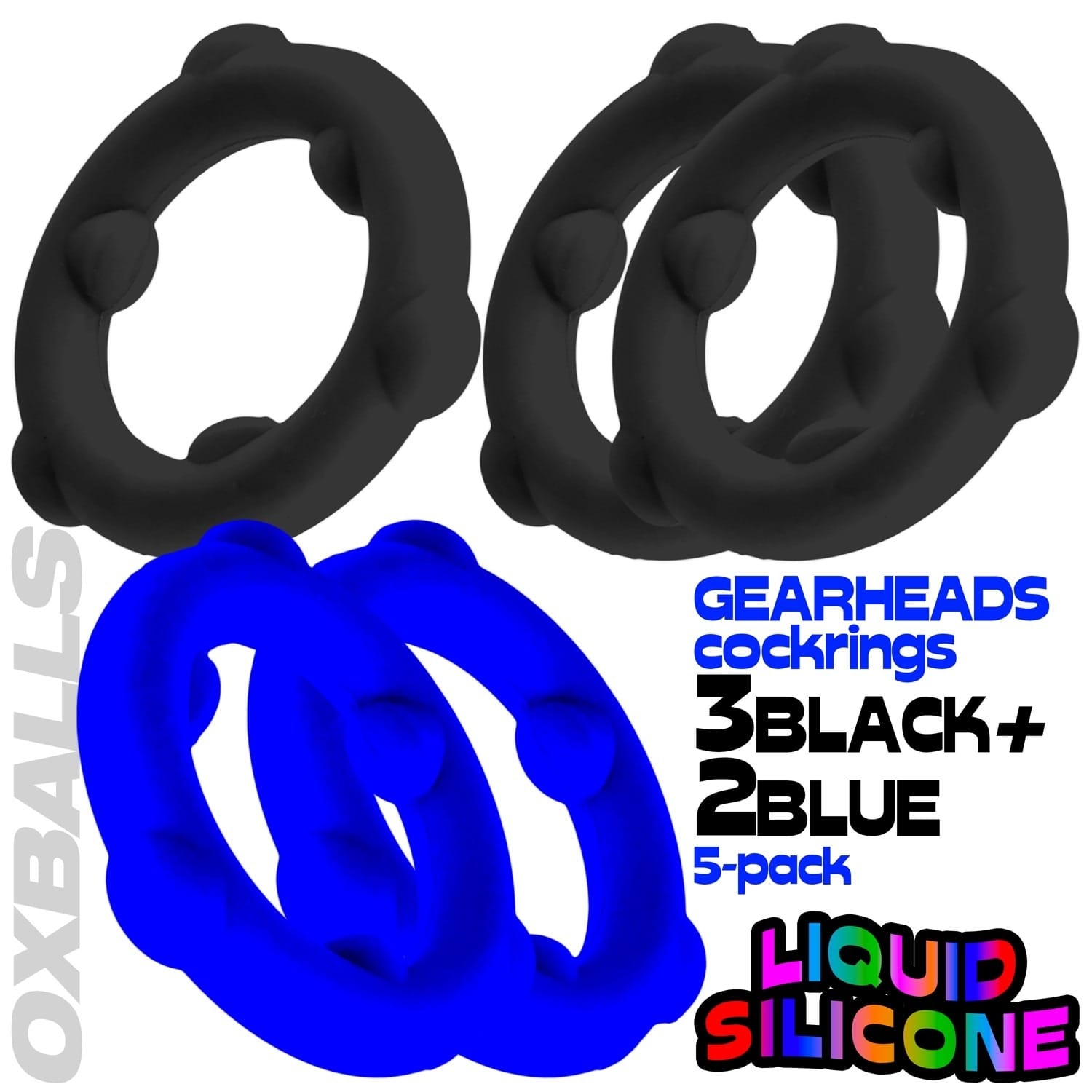 Oxballs - Gearheads Liquid Silicone Cockrings 5 pack | Black/Blue Oxballs - For Me To Love