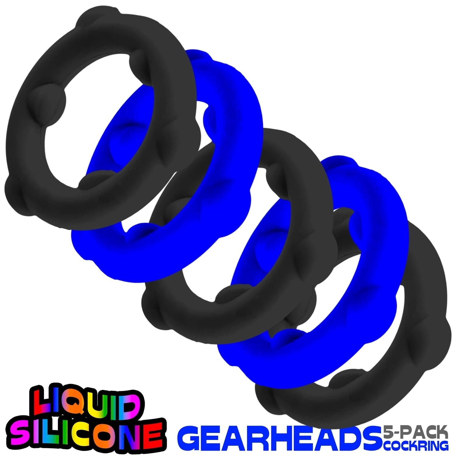 Oxballs - Gearheads Liquid Silicone Cockrings 5 pack | Black/Blue Oxballs - For Me To Love