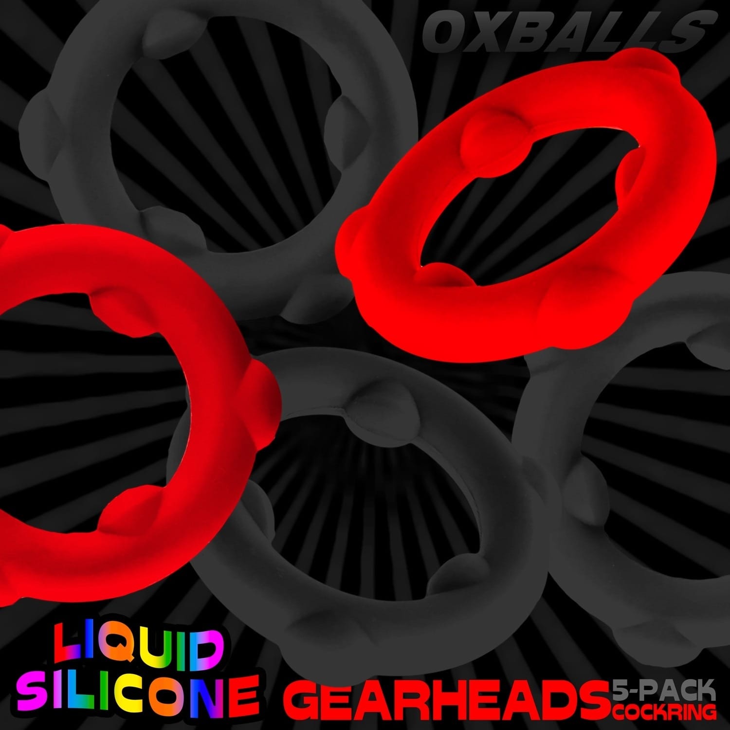Oxballs - Gearheads Liquid Silicone Cockrings 5 pack | Black/Red Oxballs - For Me To Love