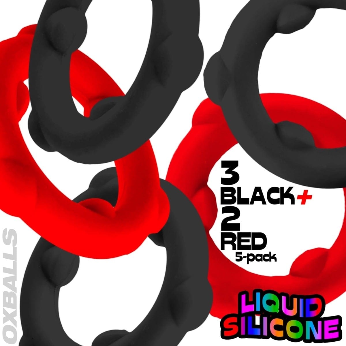 Oxballs - Gearheads Liquid Silicone Cockrings 5 pack | Black/Red Oxballs - For Me To Love