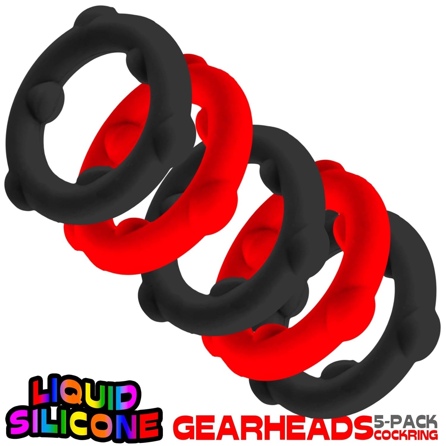 Oxballs - Gearheads Liquid Silicone Cockrings 5 pack | Black/Red Oxballs - For Me To Love