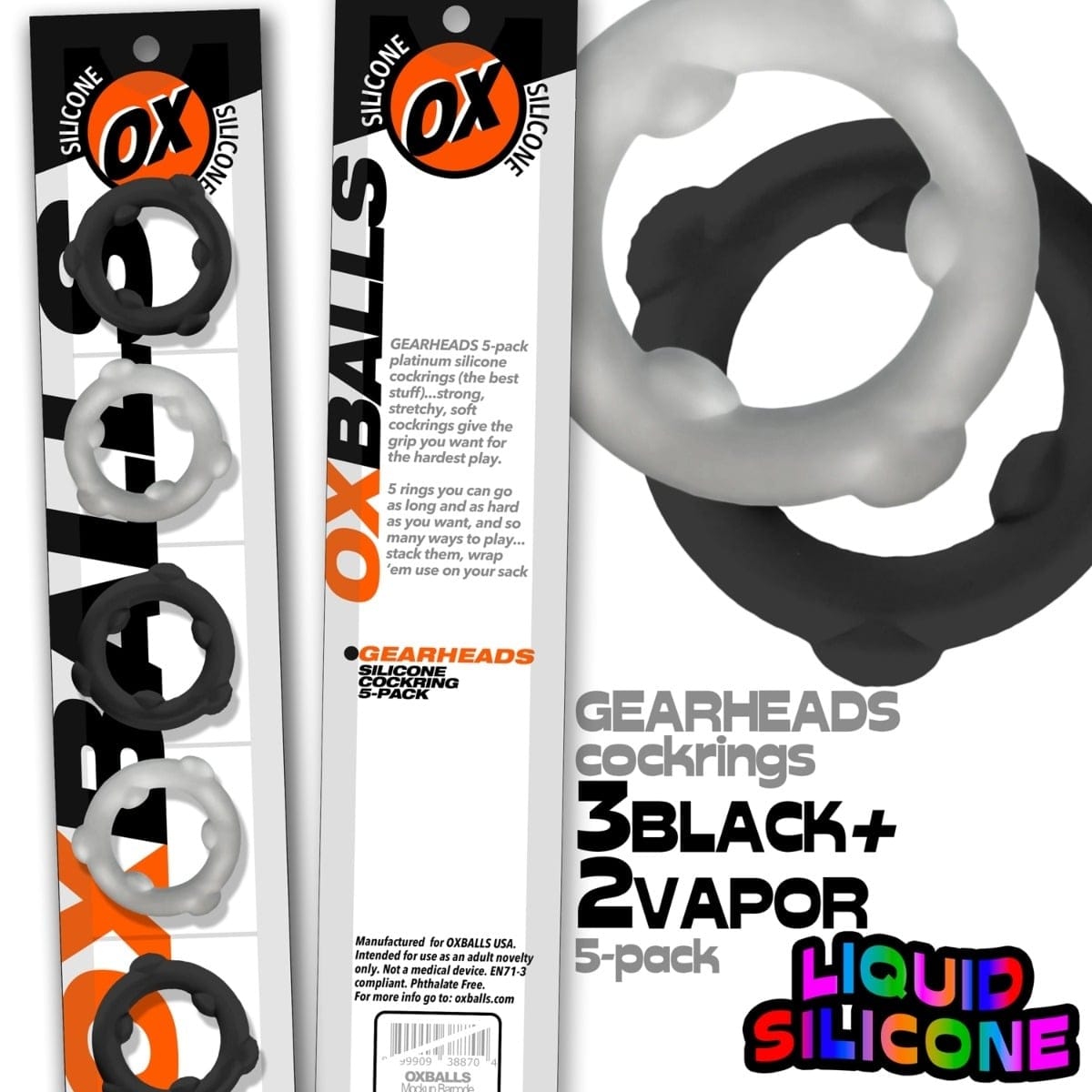 Oxballs - Gearheads Liquid Silicone Cockrings 5 pack | Black/Vapor Oxballs - For Me To Love