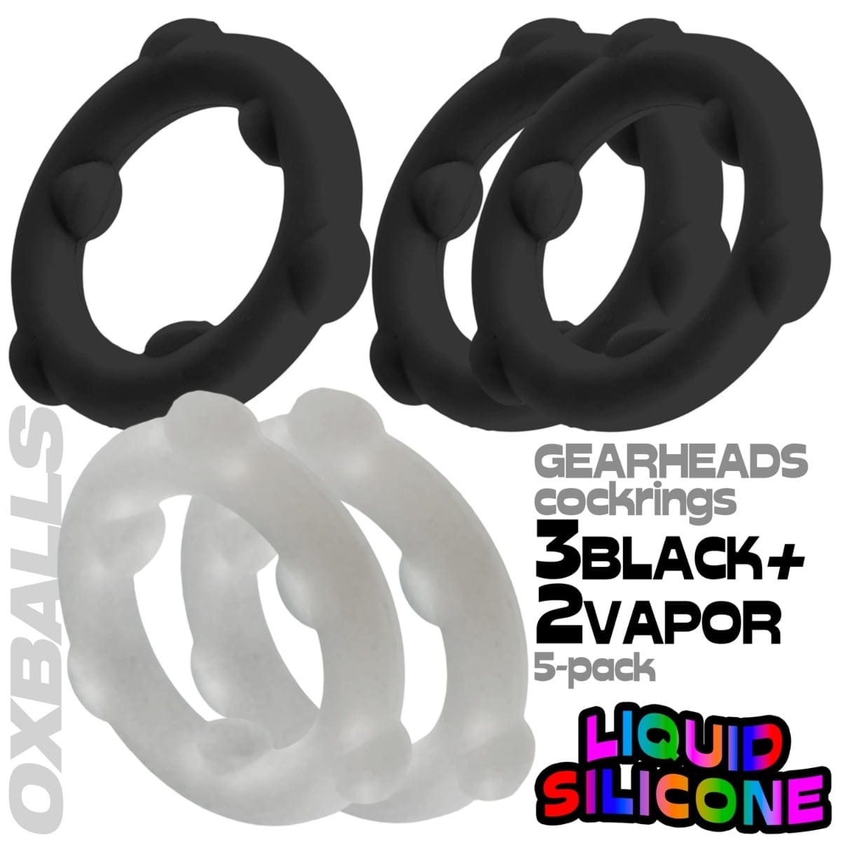 Oxballs - Gearheads Liquid Silicone Cockrings 5 pack | Black/Vapor Oxballs - For Me To Love
