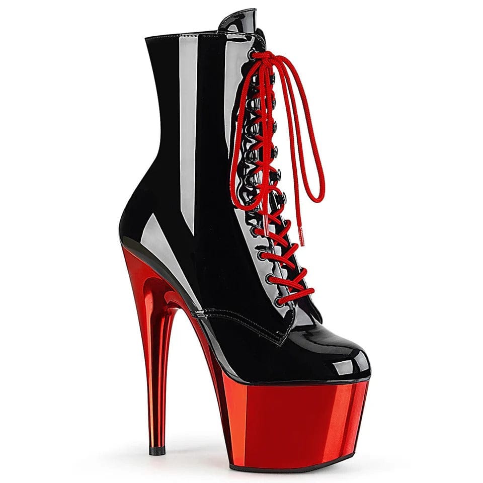 Pleaser - Adore 1020 Black/Red Chrome Ankle Boot with 7 inch Platform Heel | UK 2-11 Pleaser - For Me To Love
