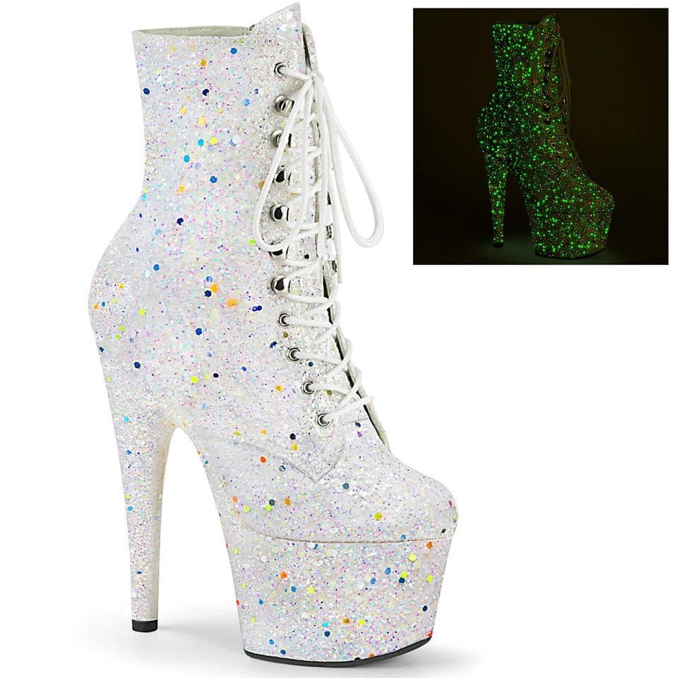 Pleaser -  Adore-1020GDLG White Glitter Ankle Boot with 7 inch Platform Heel | UK 2-9 Pleaser - For Me To Love