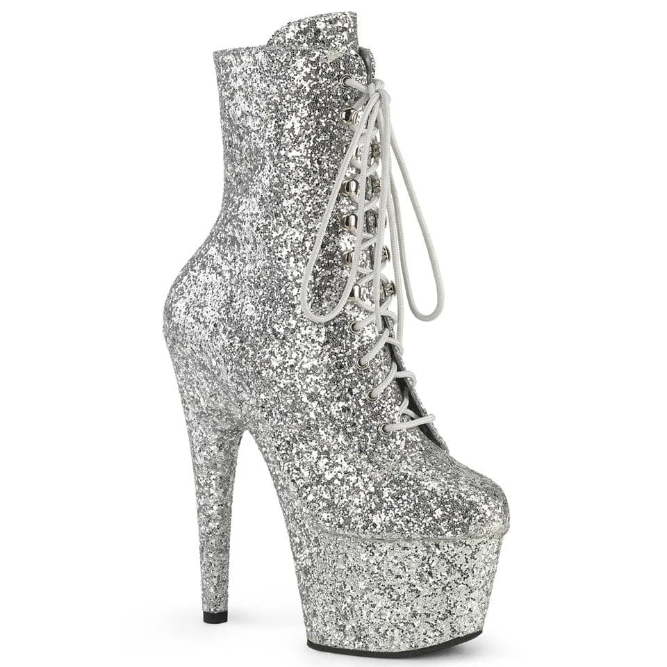 Pleaser - Adore-1020GWR Silver Glitter Ankle Boot with 7 inch Platform Heel | UK 2-9 Pleaser - For Me To Love