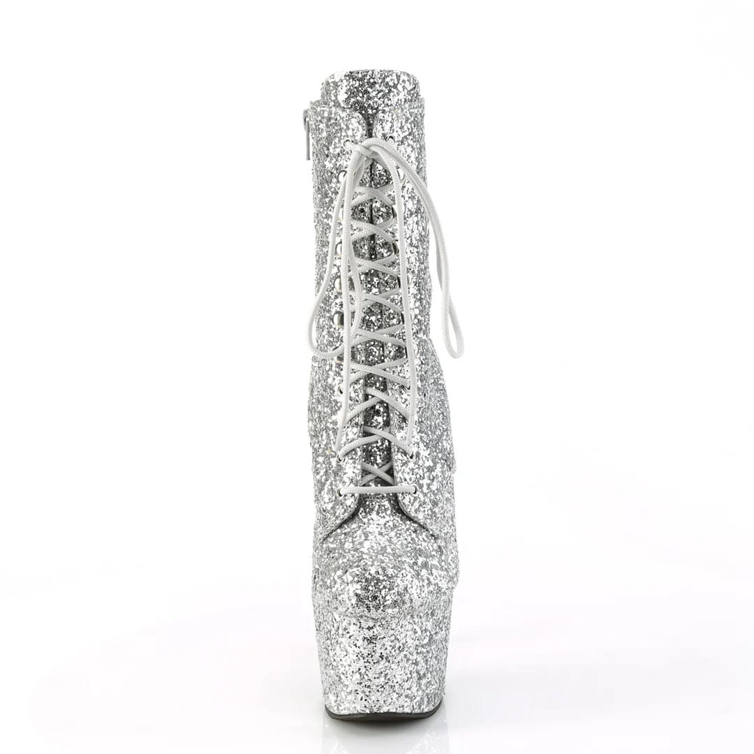 Pleaser - Adore-1020GWR Silver Glitter Ankle Boot with 7 inch Platform Heel | UK 2-9 Pleaser - For Me To Love