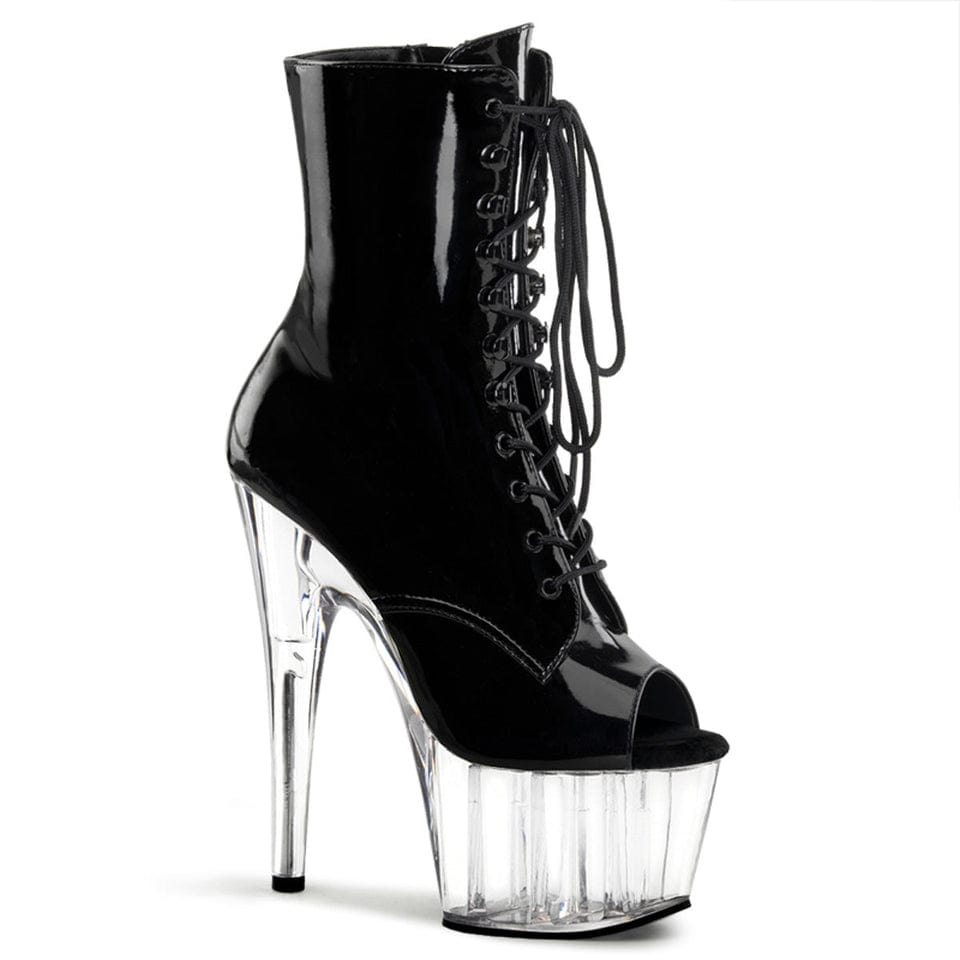 Pleaser - Adore 1021 Black/Clear Peep Toe Platform Boots with 7 inch Heel | UK 2-11 Pleaser - For Me To Love