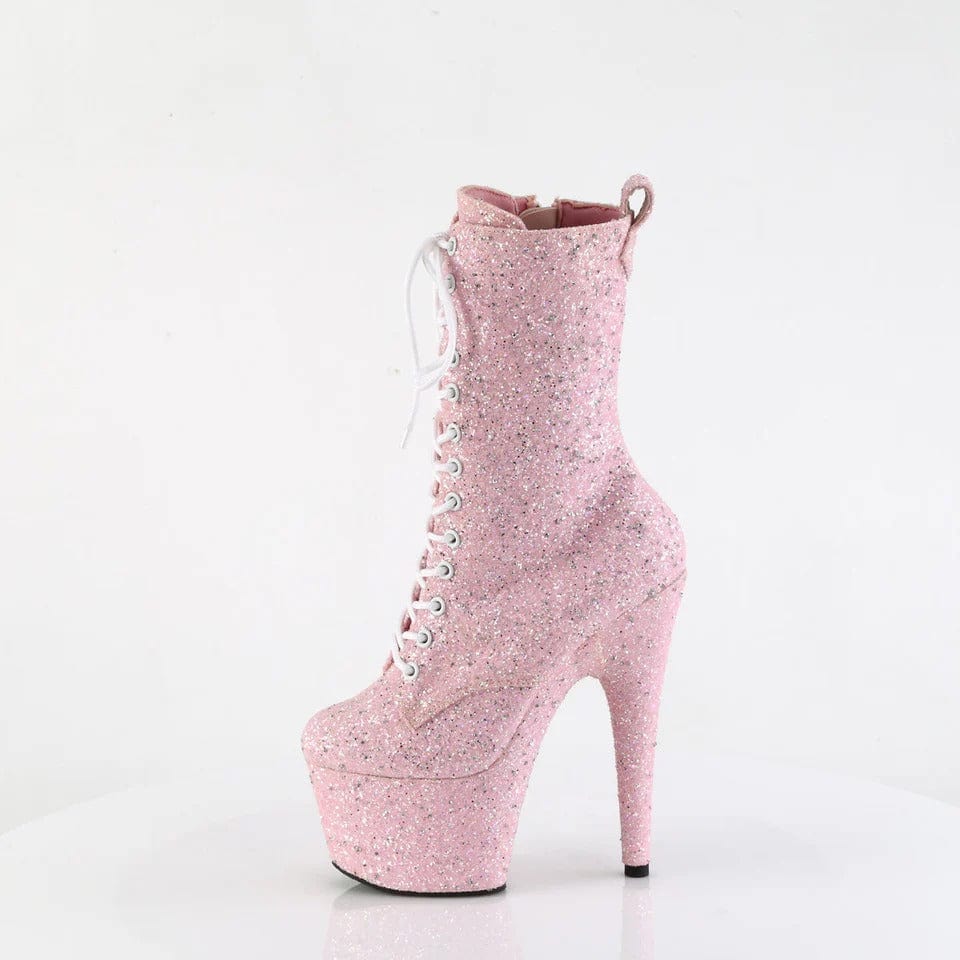 Pleaser - Adore-1040GR Baby Pink Glitter Ankle Boot with 7 inch Platform Heel | UK 2-9 Pleaser - For Me To Love