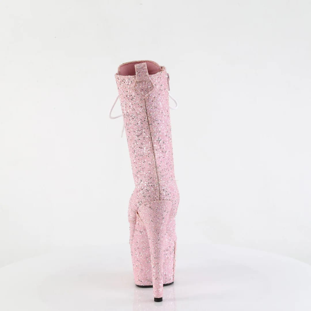Pleaser - Adore-1040GR Baby Pink Glitter Ankle Boot with 7 inch Platform Heel | UK 2-9 Pleaser - For Me To Love