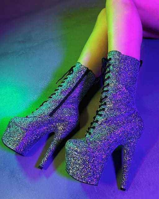 Pleaser - Adore-1040GR Black Glitter Ankle Boot with 7 inch Platform Heel | UK 2-9 Pleaser - For Me To Love