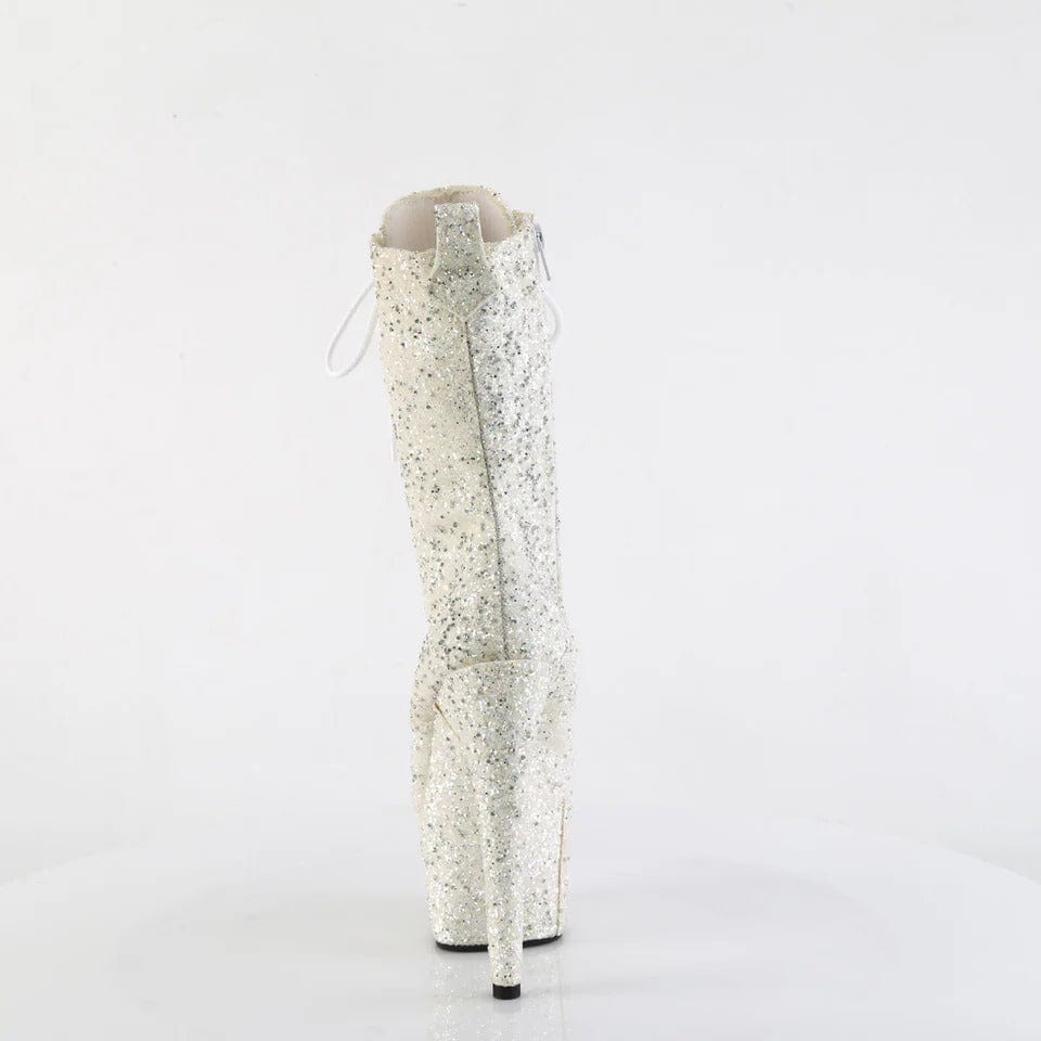 Pleaser - Adore-1040GR Ivory Glitter Ankle Boot with 7 inch Platform Heel | UK 2-9 Pleaser - For Me To Love