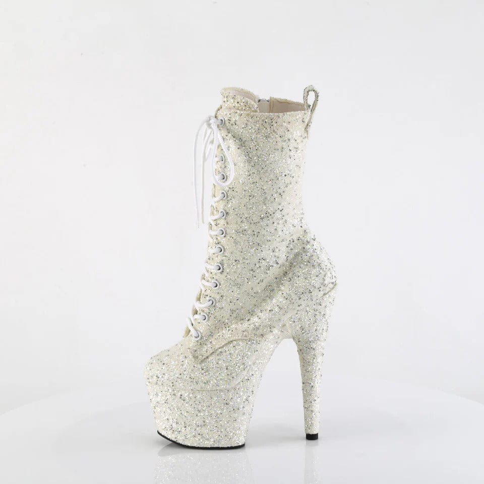 Pleaser - Adore-1040GR Ivory Glitter Ankle Boot with 7 inch Platform Heel | UK 2-9 Pleaser - For Me To Love