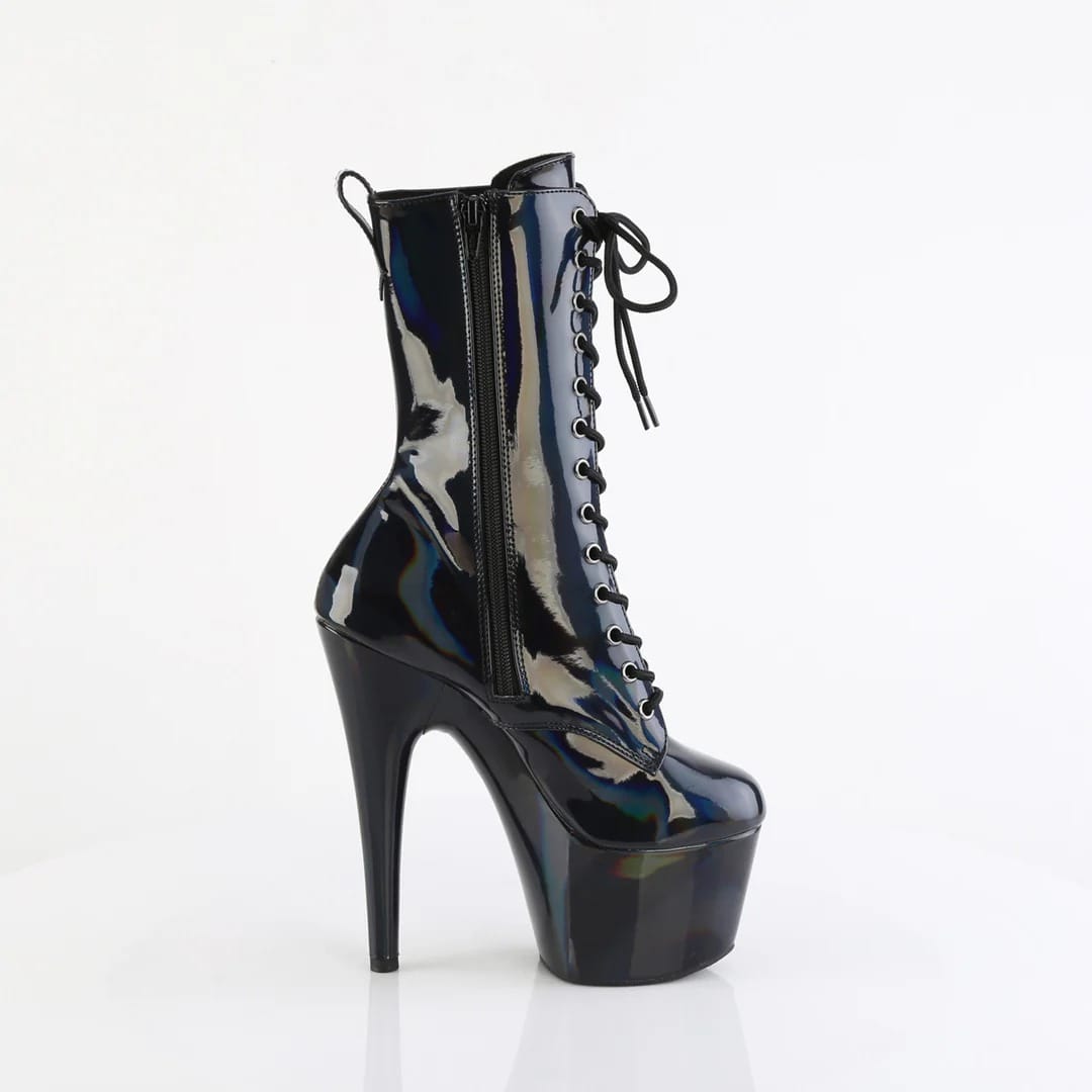 Pleaser - Adore 1040WR-HG Black Hologram Patent Ankle Boot with 7 inch Platform Heel | UK 2-9 Pleaser - For Me To Love