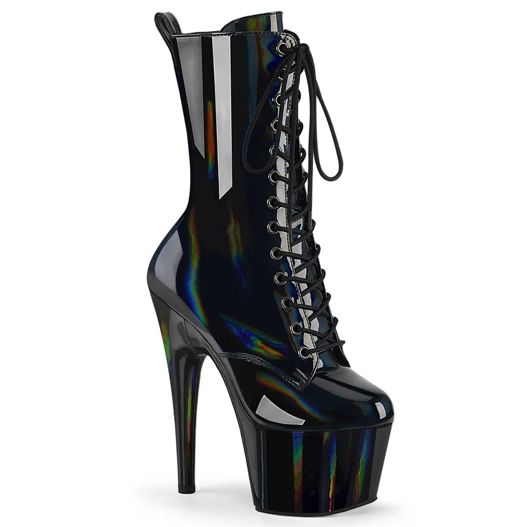Pleaser - Adore 1040WR-HG Black Hologram Patent Ankle Boot with 7 inch Platform Heel | UK 2-9 Pleaser - For Me To Love