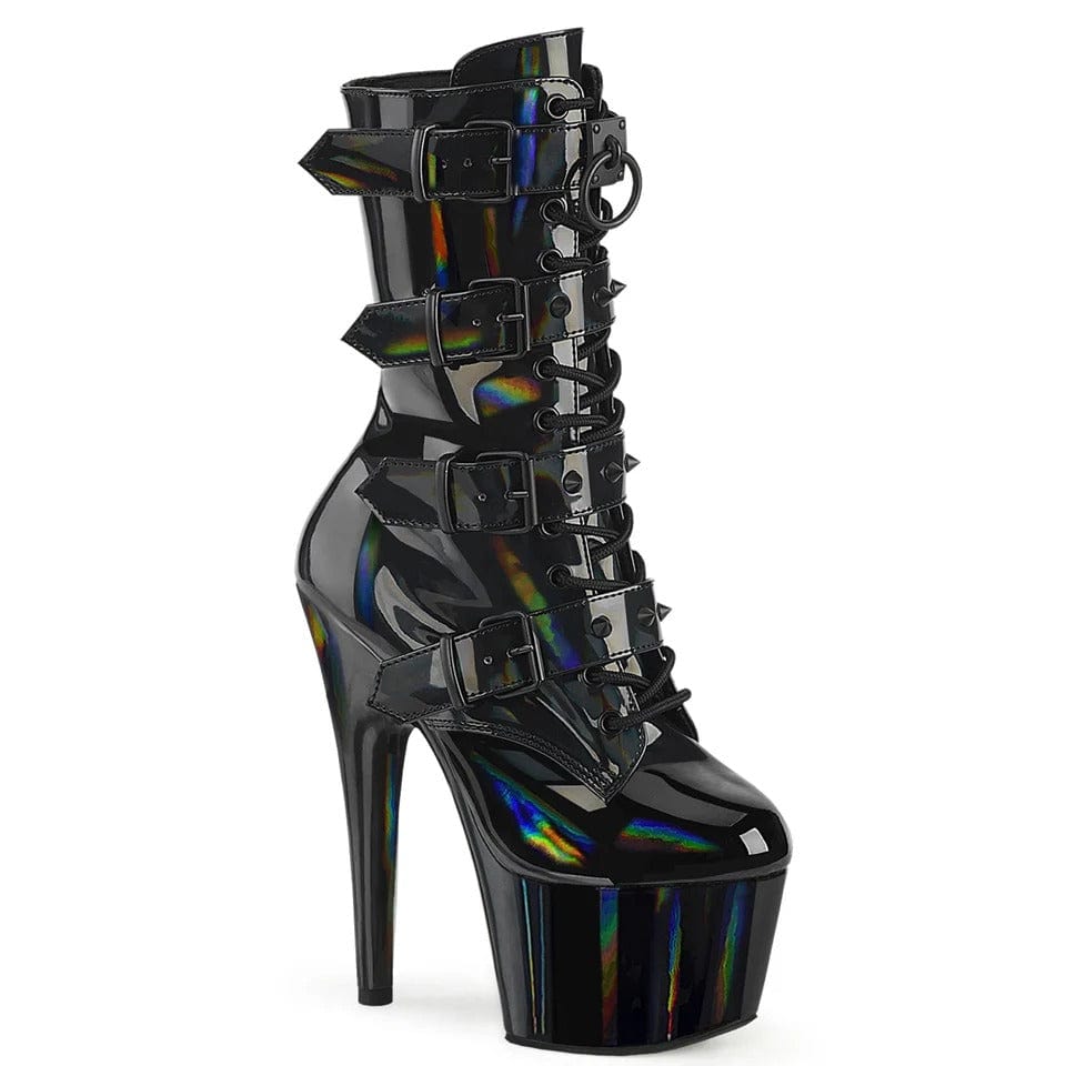 Pleaser - Adore-1046 Black Hologram Ankle Boot with 7 inch Platform Heel | UK 2-9 Pleaser - For Me To Love