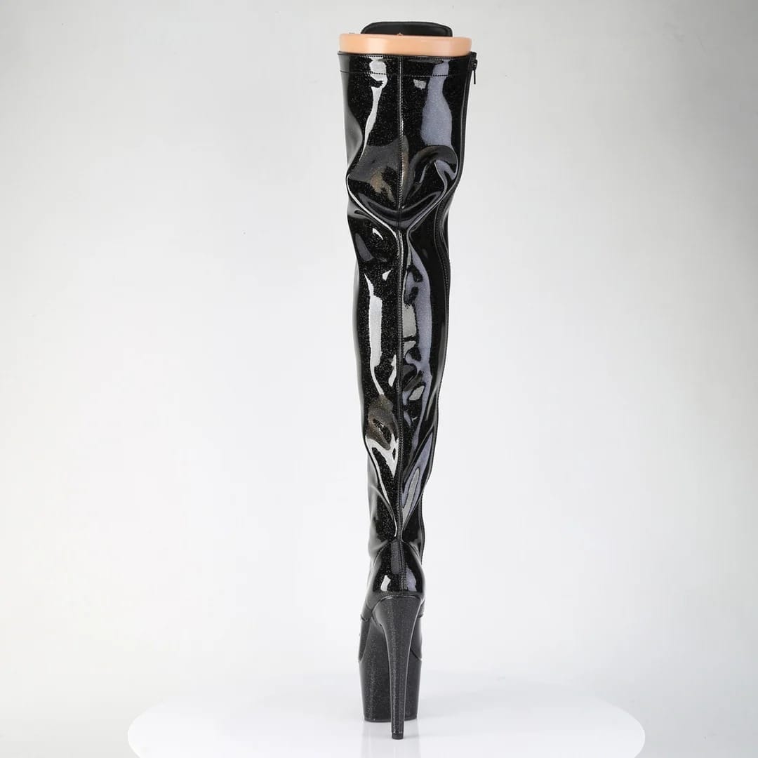 Pleaser - Adore 3020GP Black Glitter Patent Over The Knee Boots with 7 inch Heel | UK 2-11 Pleaser - For Me To Love