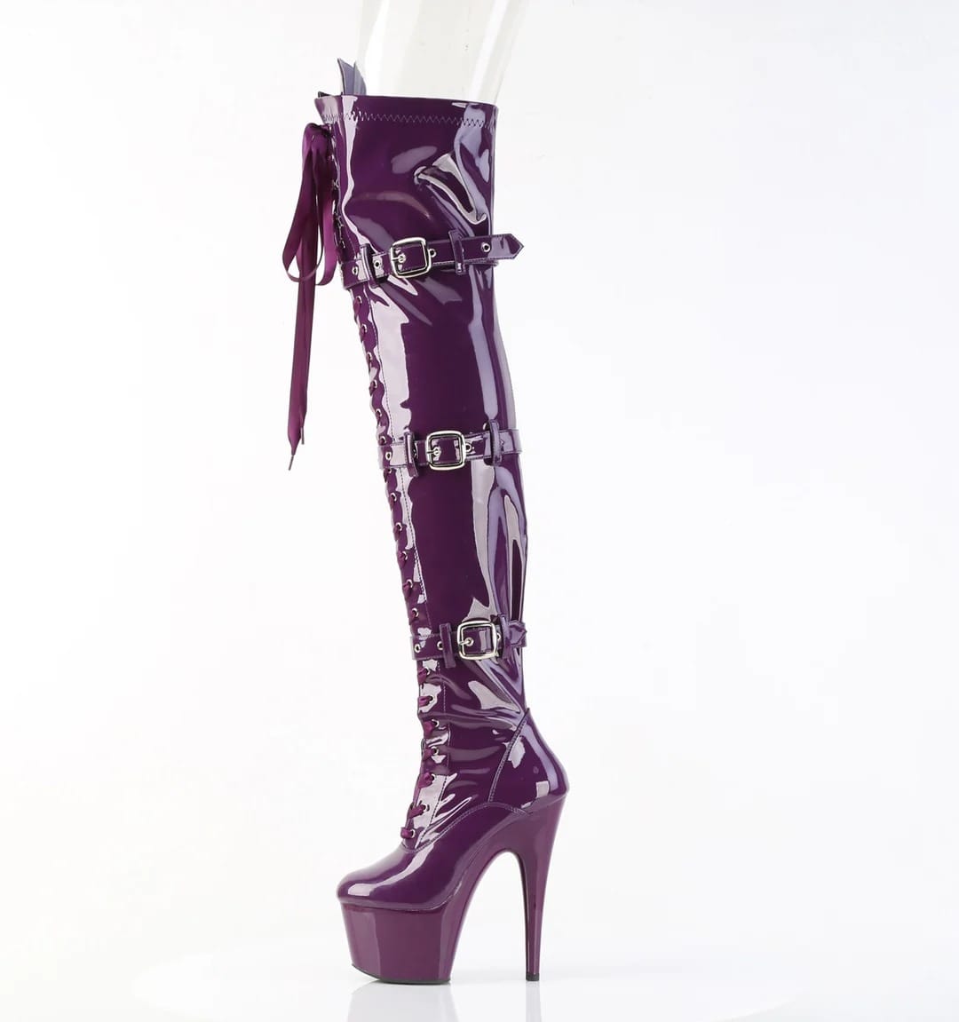 Pleaser - Adore 3028 Purple Patent Over The Knee Boots with 7 inch Heel | UK 2-11 Pleaser - For Me To Love