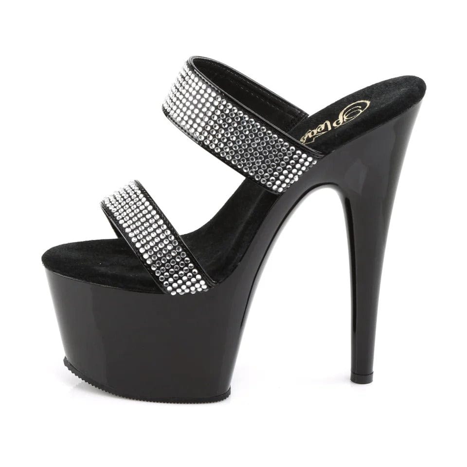 Pleaser - Adore 702-2 Black Strappy Mule Platform Stilettos with 7 inch Heel | UK 2-9 Pleaser - For Me To Love