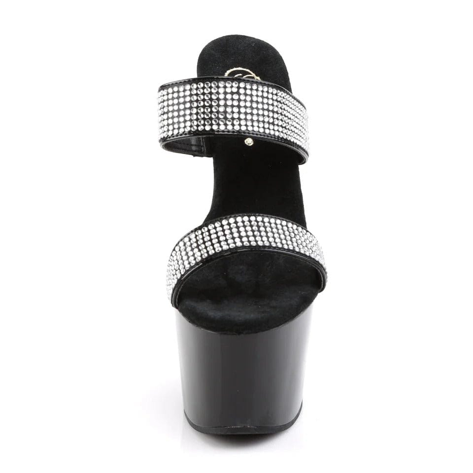 Pleaser - Adore 702-2 Black Strappy Mule Platform Stilettos with 7 inch Heel | UK 2-9 Pleaser - For Me To Love