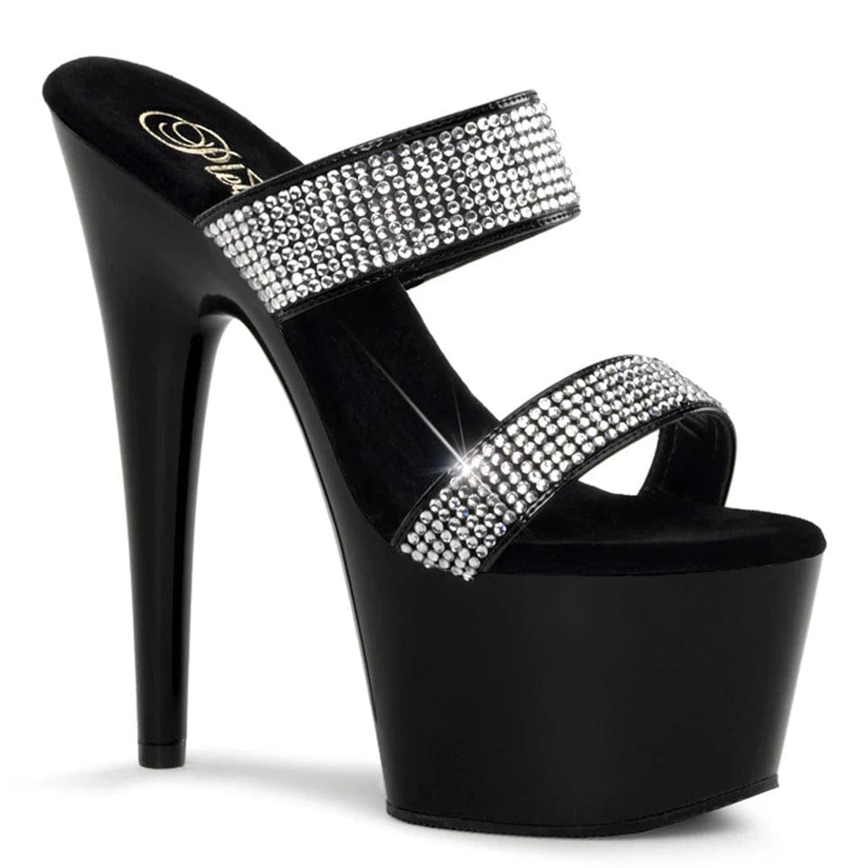 Pleaser - Adore 702-2 Black Strappy Mule Platform Stilettos with 7 inch Heel | UK 2-9 Pleaser - For Me To Love