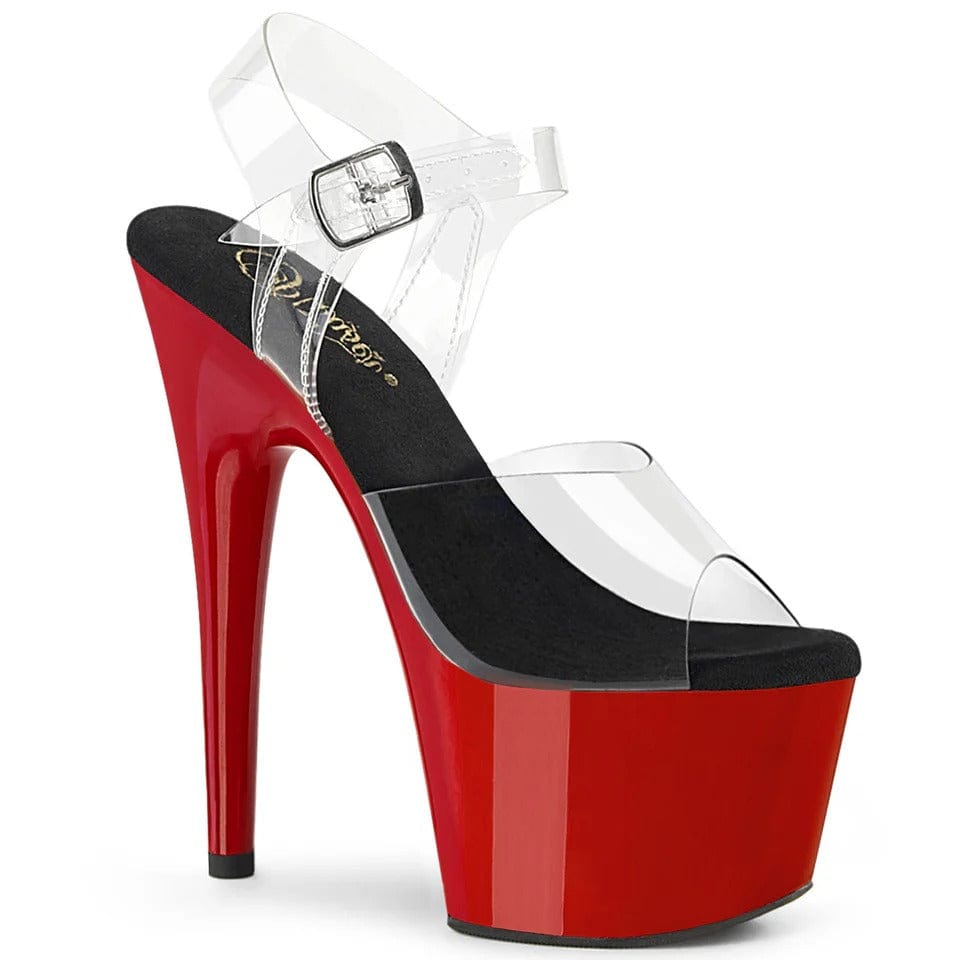 Pleaser - Adore 708 Clear-Black/Red Platform Stilettos with 7 inch Heel | UK 2-11 Pleaser - For Me To Love