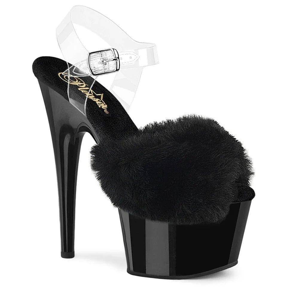 Pleaser - Adore 708FUR Black Fur Strappy Platform Stilettos with 7 inch Heel | UK 2-9 Pleaser - For Me To Love