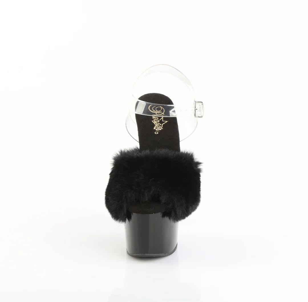 Pleaser - Adore 708FUR Black Fur Strappy Platform Stilettos with 7 inch Heel | UK 2-9 Pleaser - For Me To Love