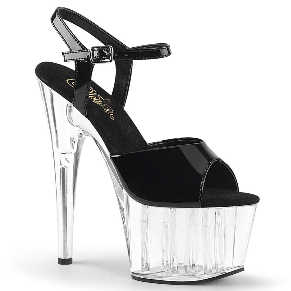 Pleaser - Adore 709 Black/Clear Platform Stilettos with 7 inch Heel | UK 2-11 Pleaser - For Me To Love