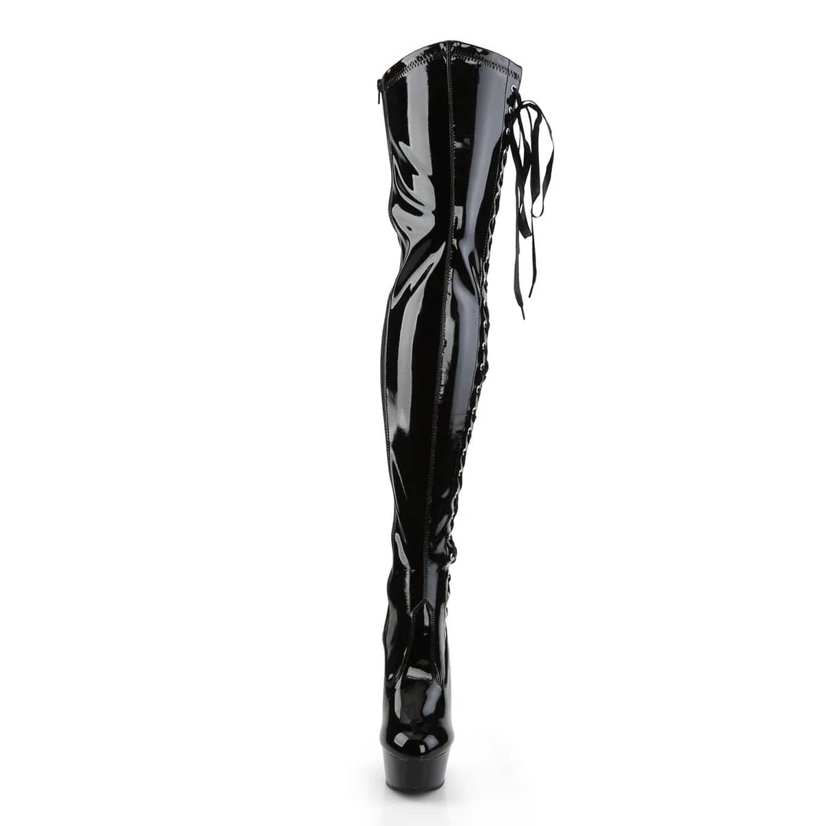 Pleaser - Delight 3050 Black Patent Lace-Up Side Platform Thigh Boots with 6 inch Heel | UK 2-11 Pleaser - For Me To Love