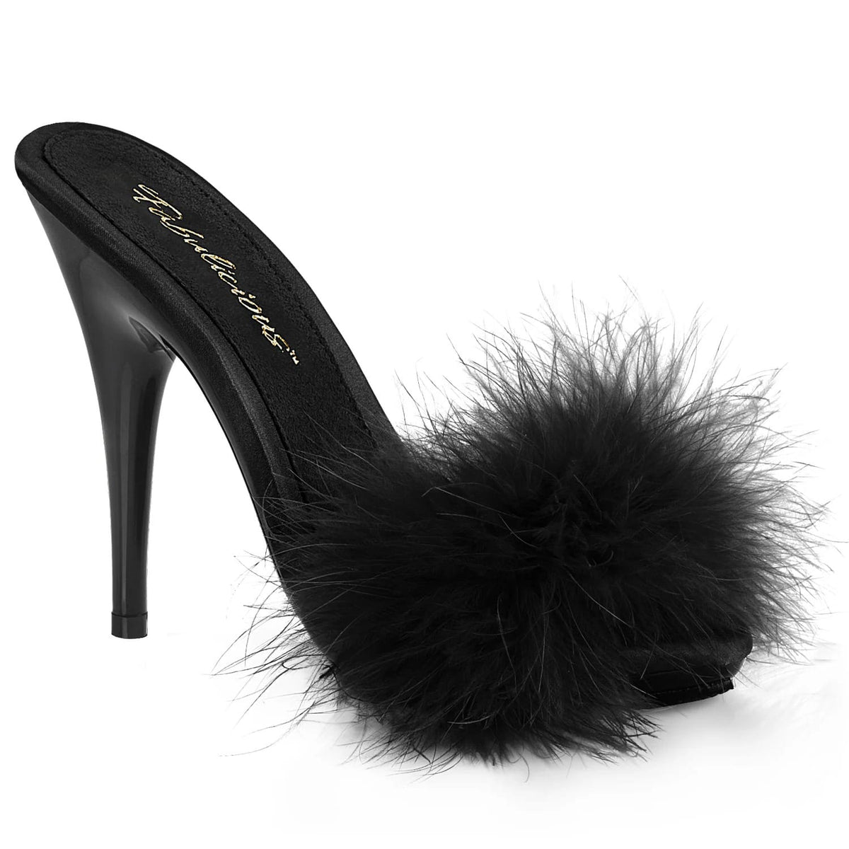 Pleaser - Fabulicious Poise 501 F Black Fur Mules with 5 inch Heel | UK 3-11 Pleaser - For Me To Love