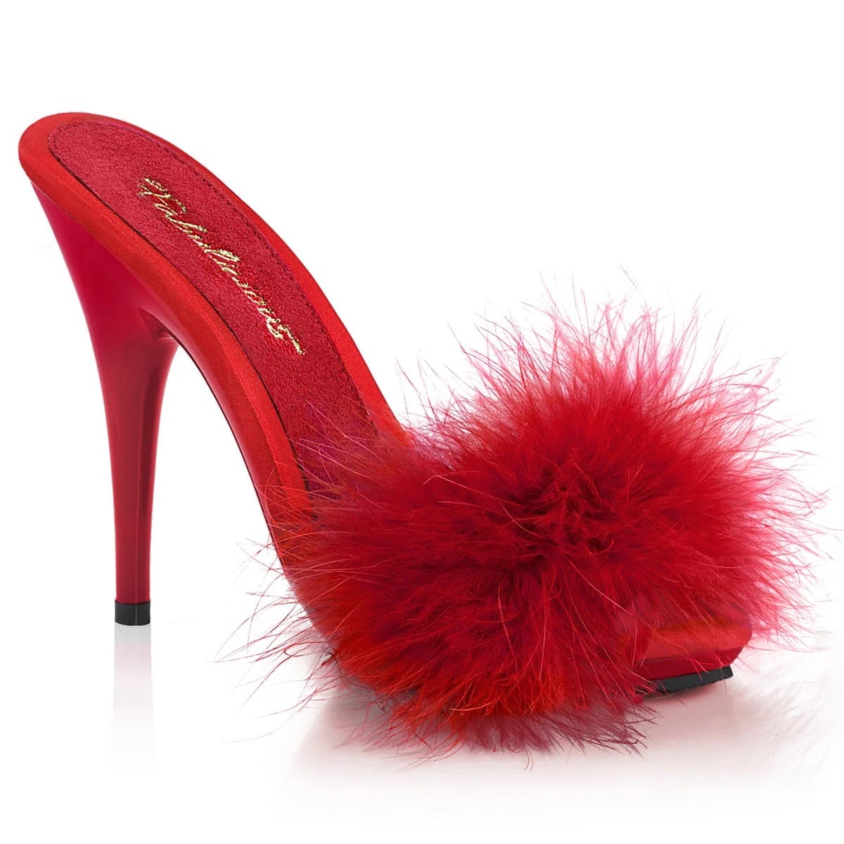 Pleaser - Fabulicious Poise 501 F Red Fur Mules with 5 inch Heel | UK 3-11 Pleaser - For Me To Love