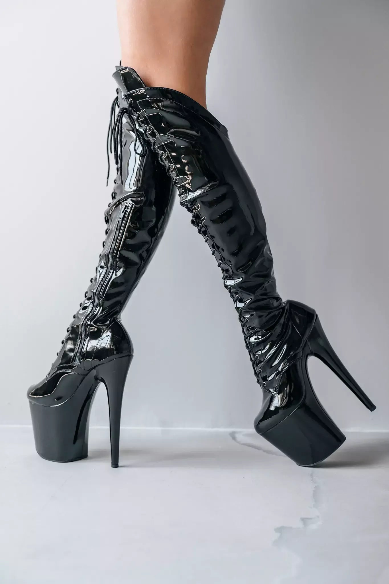 Pleaser - Flamingo 3014 Black Patent Over The Knee Boot with 8 inch Heel | UK 2-9 Pleaser - For Me To Love