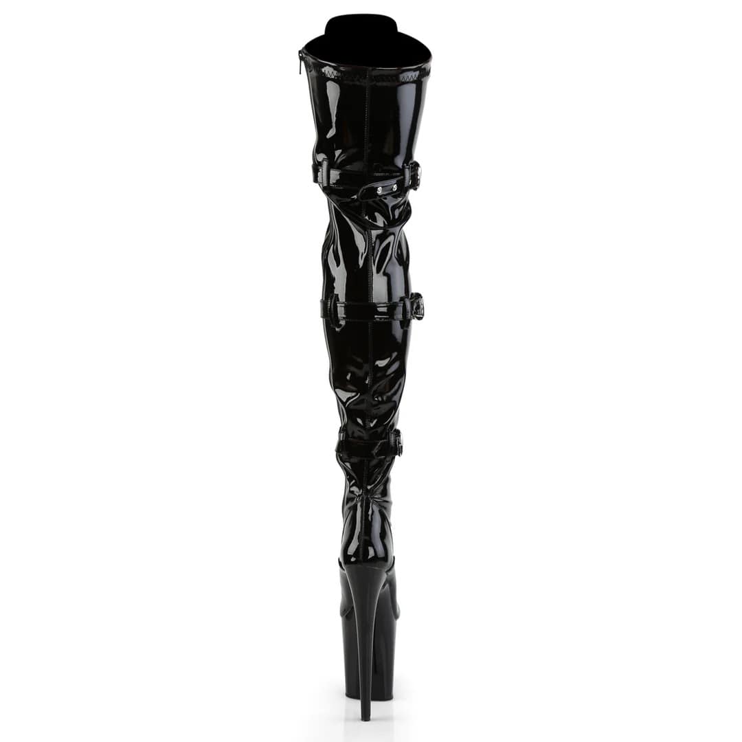 Pleaser - Flamingo 3028 Black Patent Over The Knee Boots with 8 inch Heel | UK 2-11 Pleaser - For Me To Love