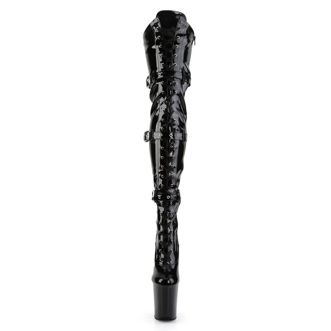 Pleaser - Flamingo 3028 Black Patent Over The Knee Boots with 8 inch Heel | UK 2-11 Pleaser - For Me To Love