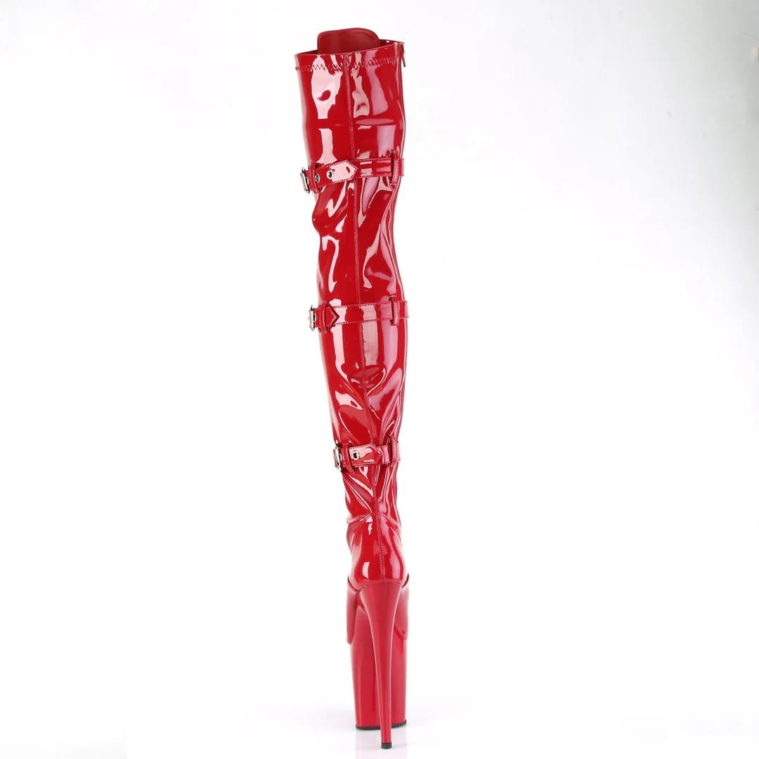 Pleaser - Flamingo 3028 Red Patent Over The Knee Boots with 8 inch Heel | UK 3-11 Pleaser - For Me To Love