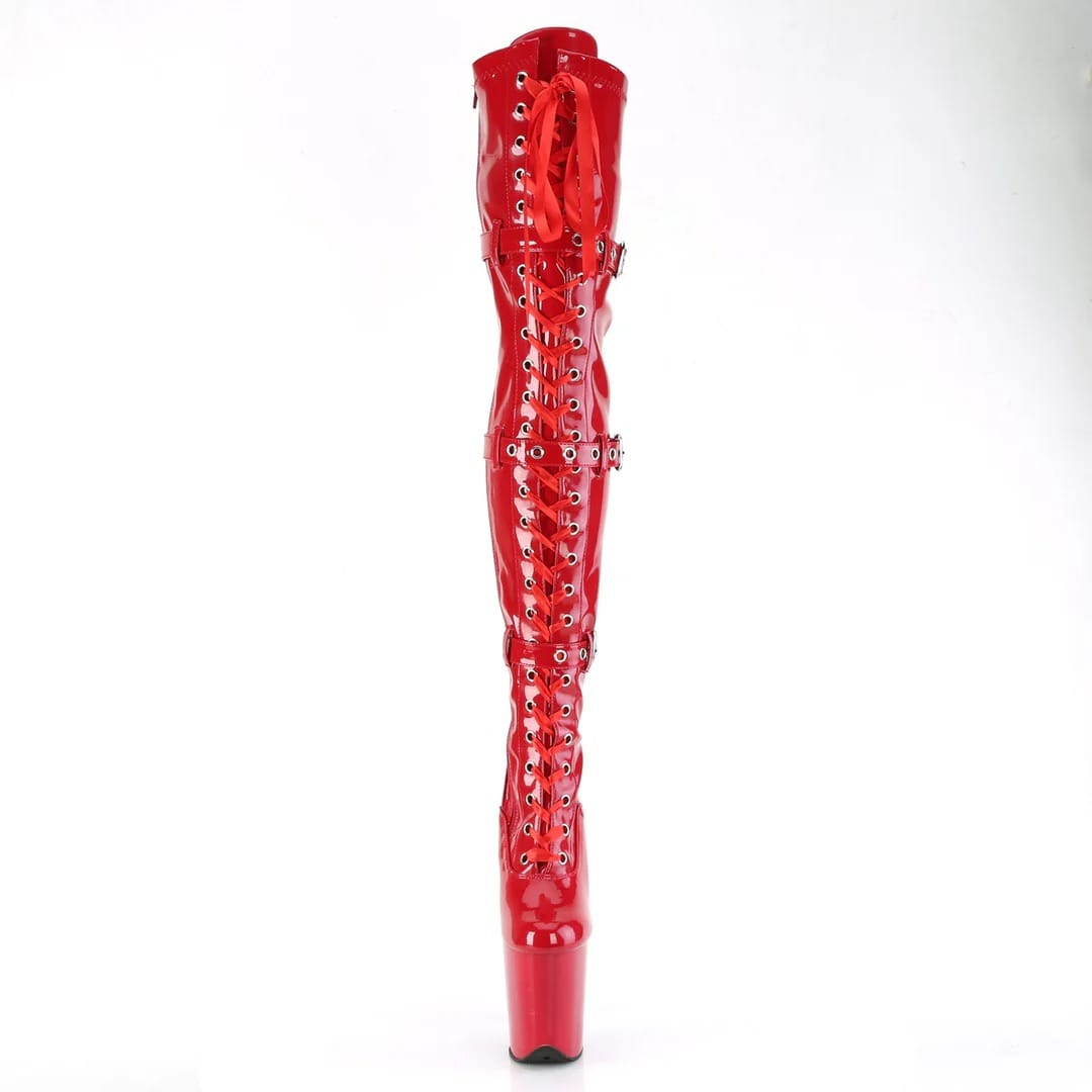 Pleaser - Flamingo 3028 Red Patent Over The Knee Boots with 8 inch Heel | UK 3-11 Pleaser - For Me To Love