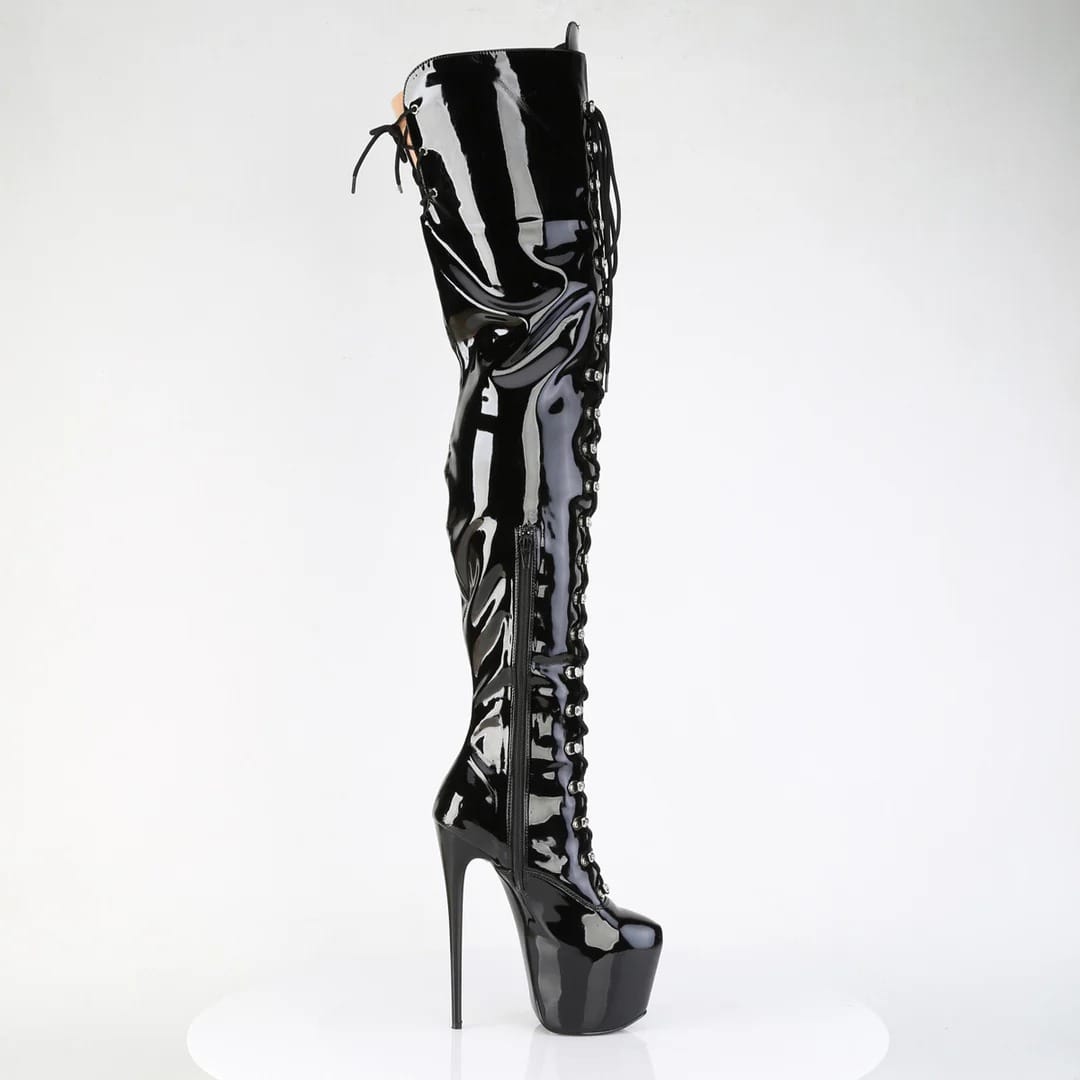 Pleaser - Jubilant 4012 Black Patent Over The Knee Boots with 7 inch Heel | UK 2-11 Pleaser - For Me To Love