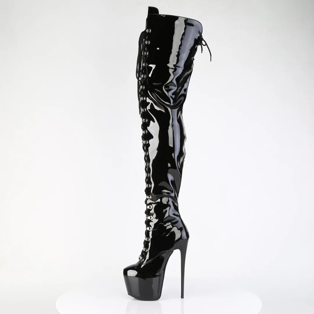 Pleaser - Jubilant 4012 Black Patent Over The Knee Boots with 7 inch Heel | UK 2-11 Pleaser - For Me To Love