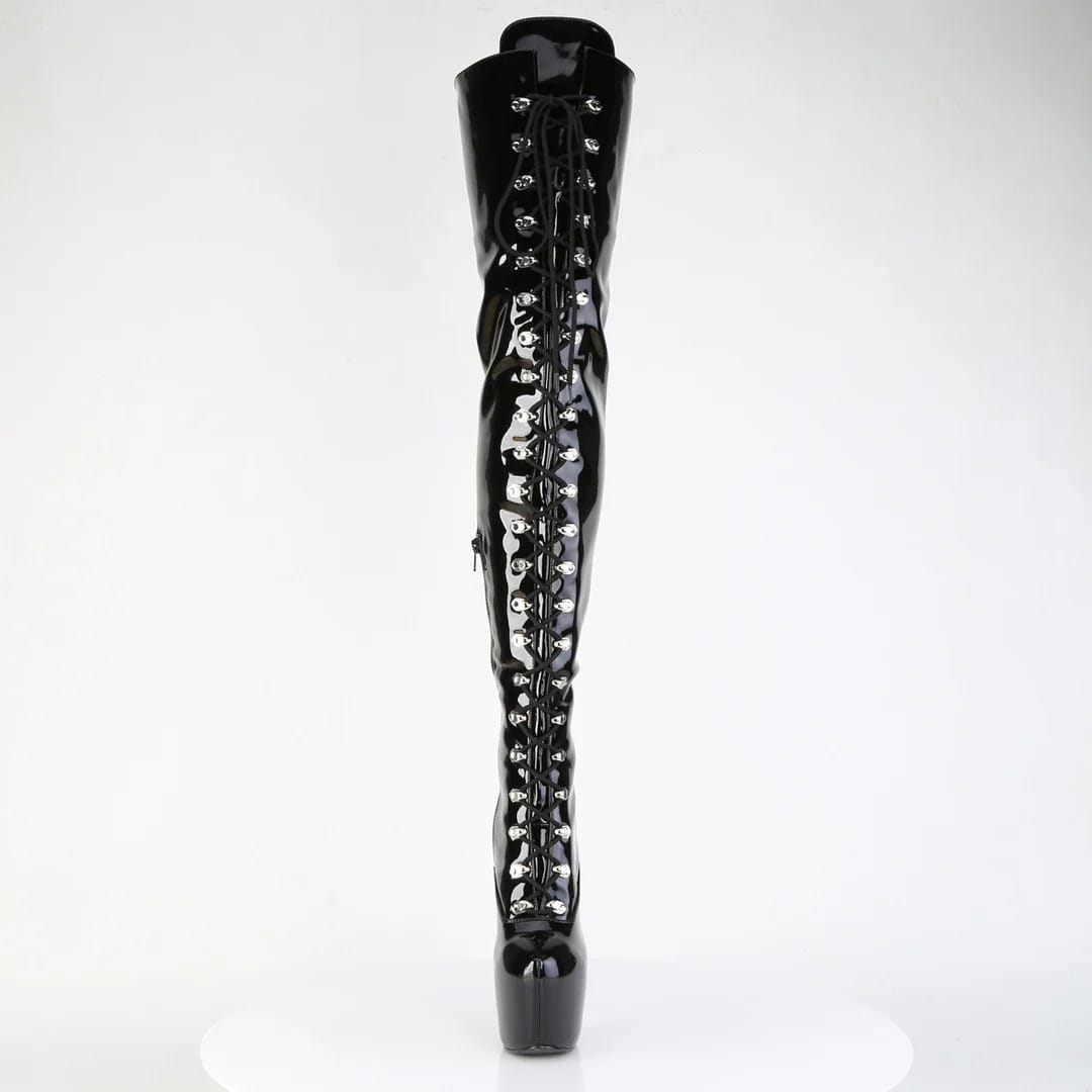Pleaser - Jubilant 4012 Black Patent Over The Knee Boots with 7 inch Heel | UK 2-11 Pleaser - For Me To Love