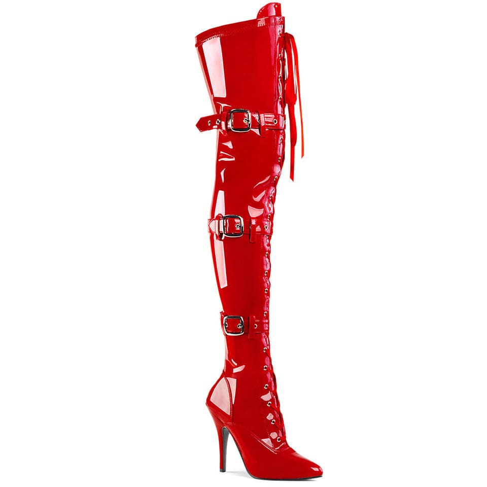 Pleaser - Seduce 3028 Single Sole with 5" Heel Thigh-High Boots with Buckles | UK 3-11 Pleaser - For Me To Love