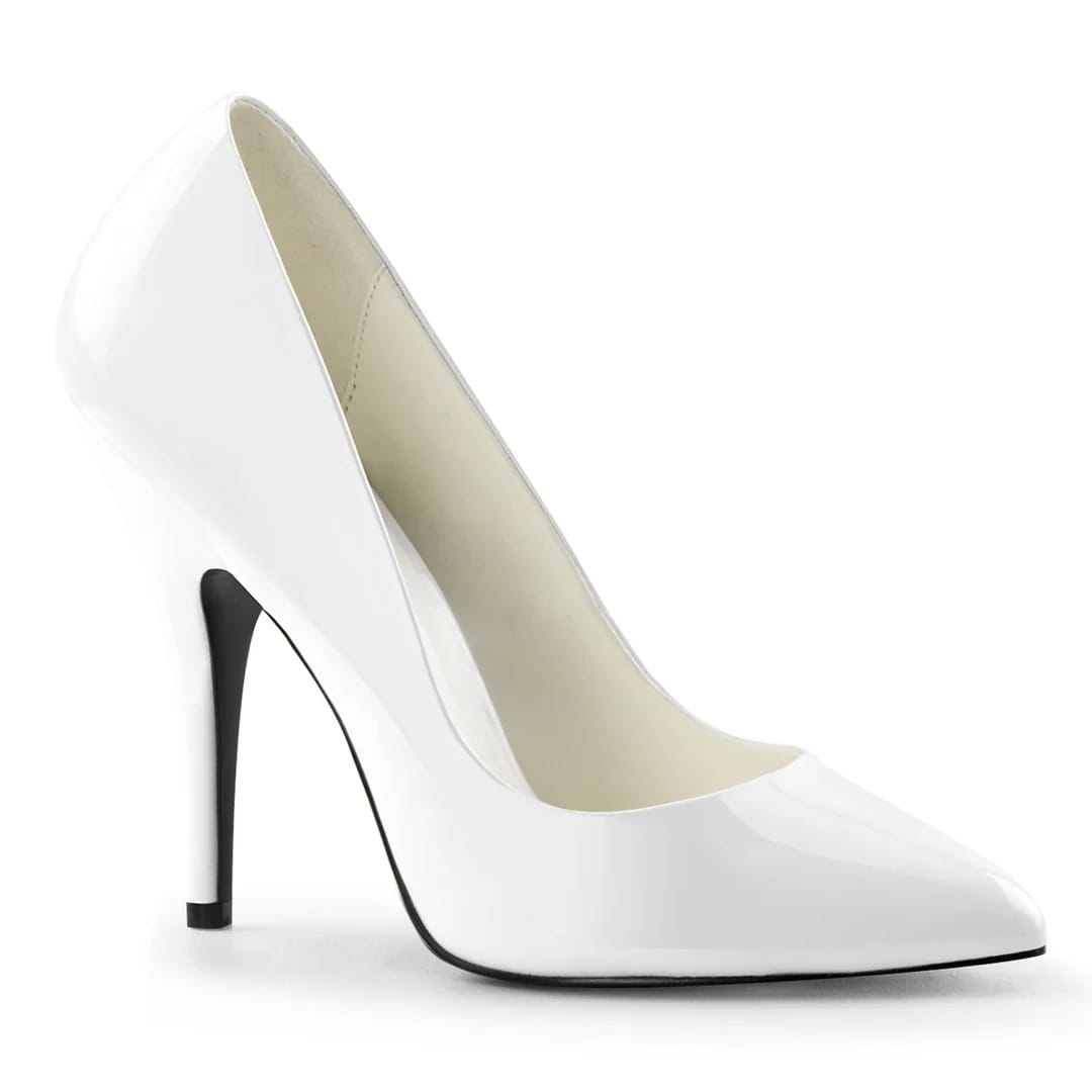 Pleaser - Seduce 420 White Classic Pump Court Shoe with 5 inch Heel | UK 2-13 Pleaser - For Me To Love