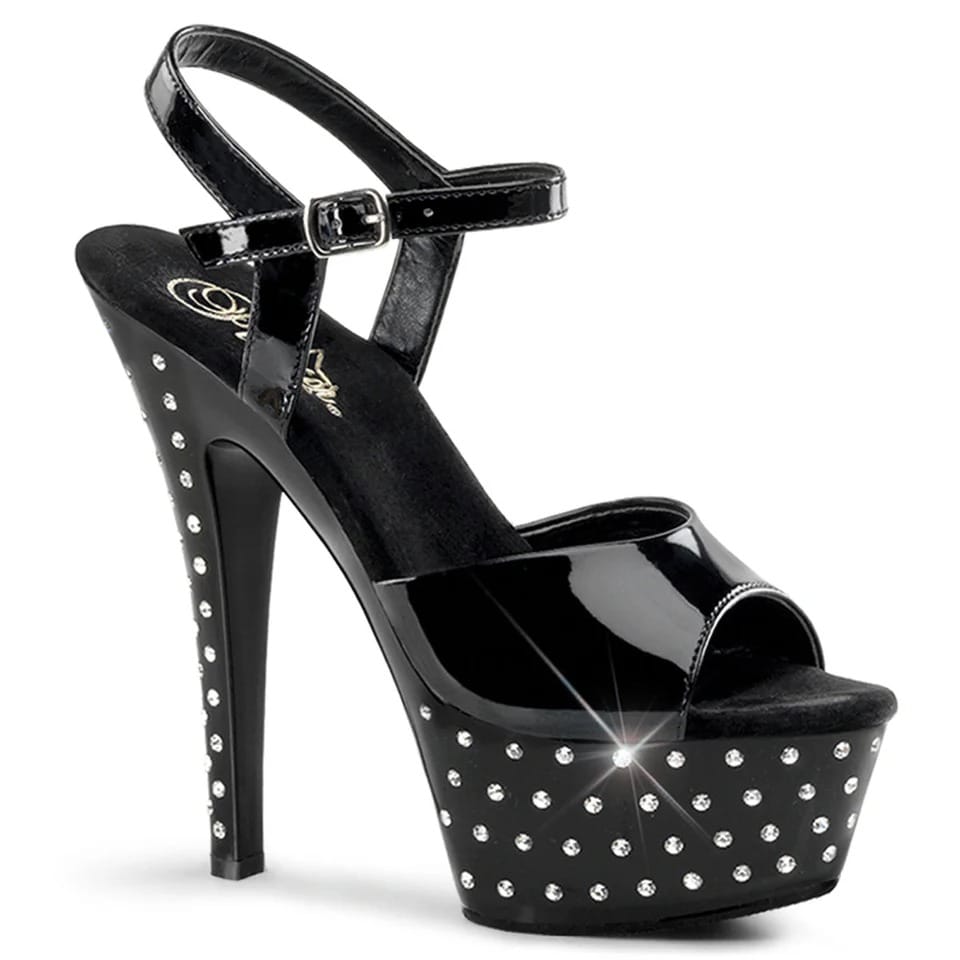 Pleaser - Stardust 609 Black Patent Rhinestone Platform Stilettos with 6 inch Heel | UK 2-8 Pleaser - For Me To Love