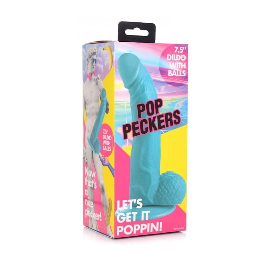 Pop Peckers - Blue Suction Cup Dildo With Balls | 7.5 inches Pop Peckers - For Me To Love