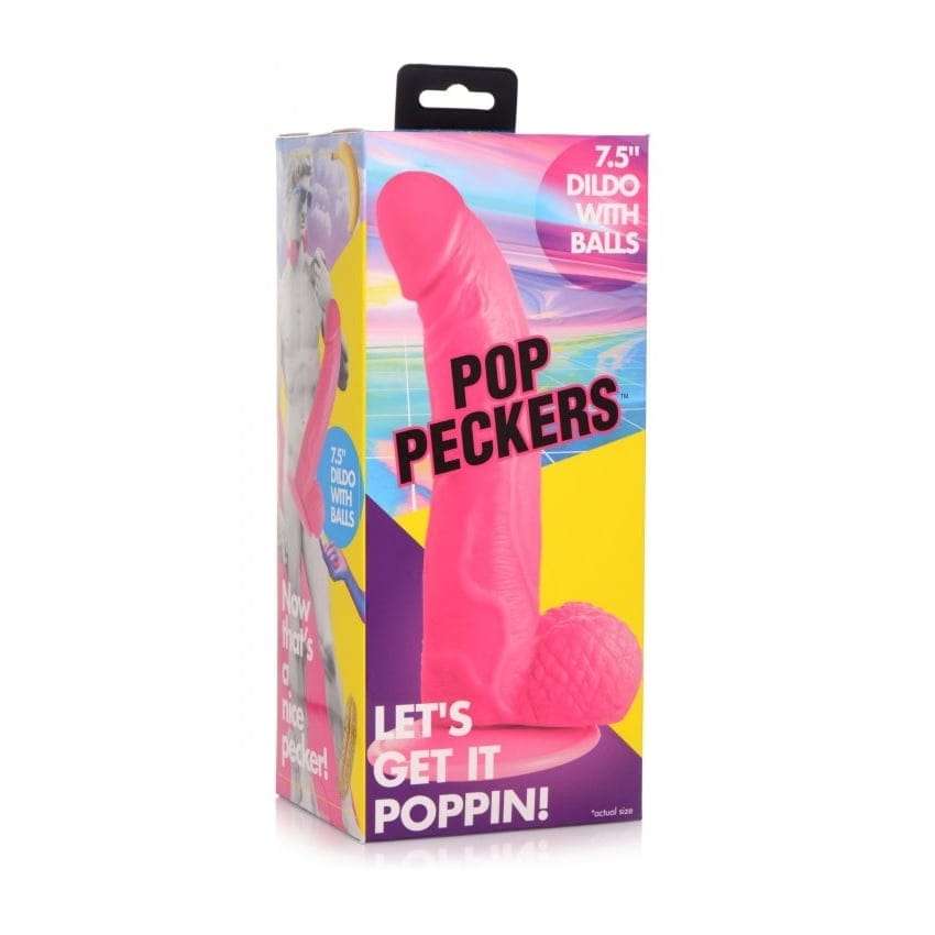 Pop Peckers - Pink Suction Cup Dildo With Balls | 7.5 inches Pop Peckers - For Me To Love