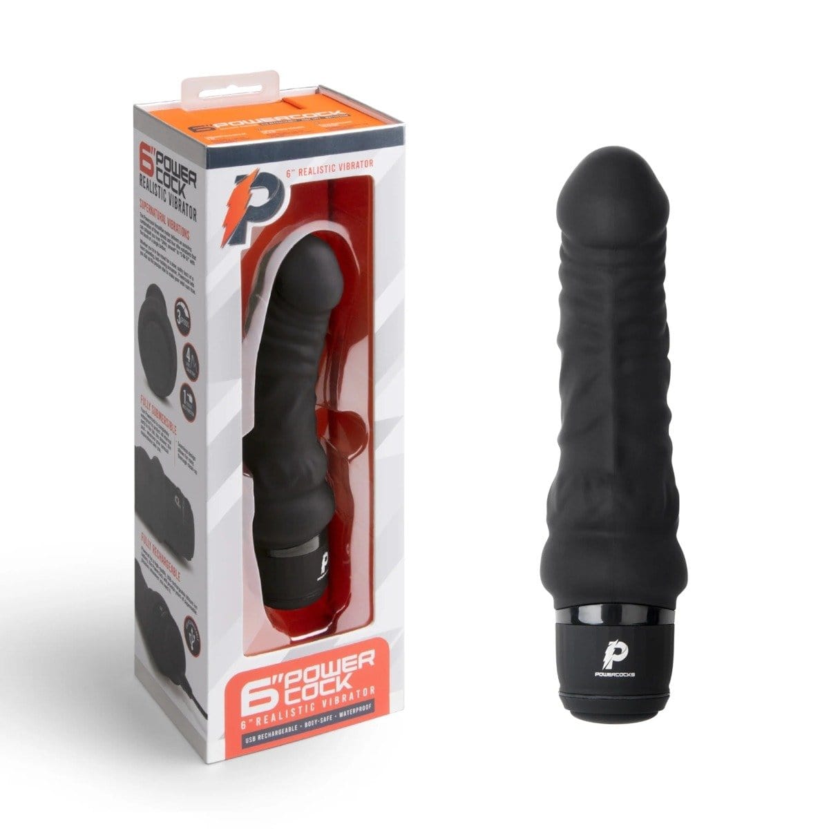 Powercocks - USB Rechargeable Realistic Vibrator | Black 6 inches Powercocks - For Me To Love