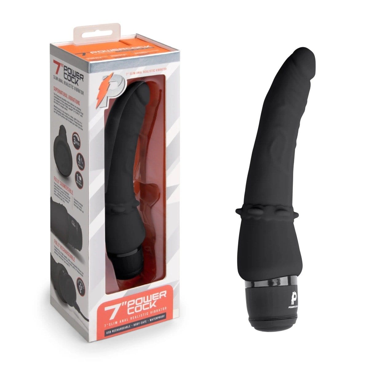 Powercocks - USB Rechargeable Realistic Vibrator | Black 7 inches Powercocks - For Me To Love