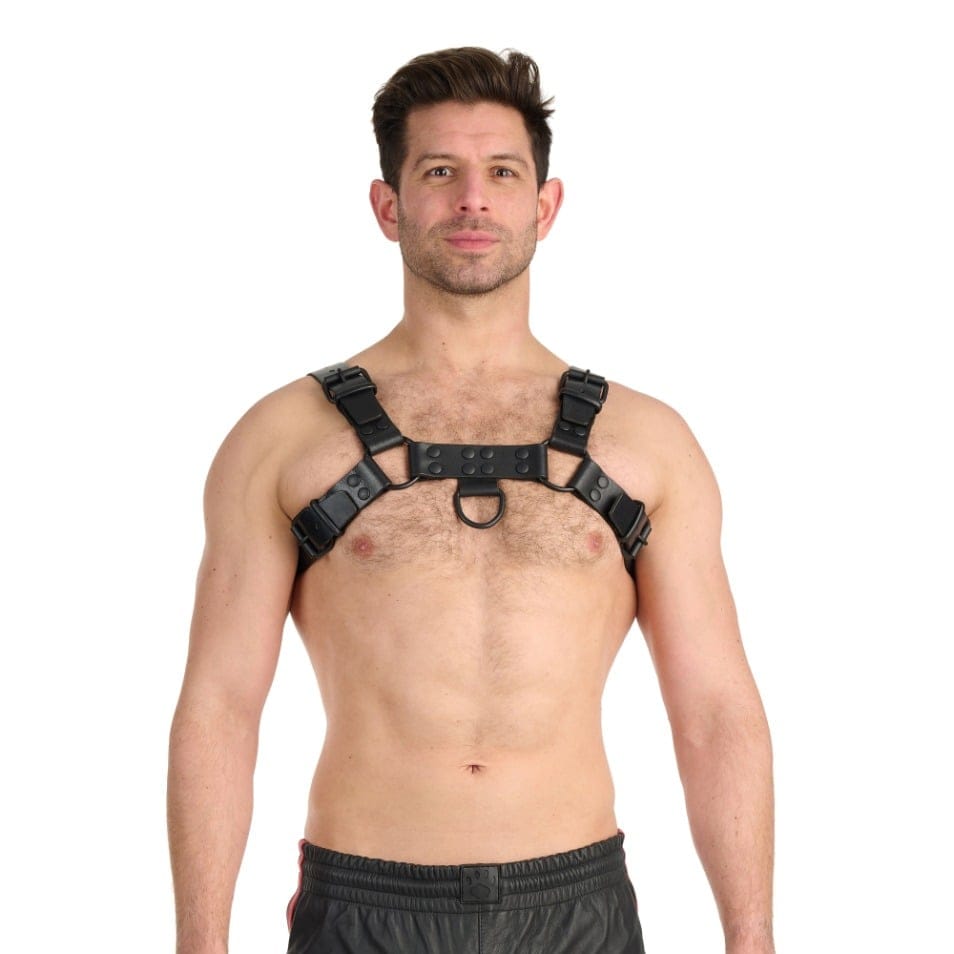 Prowler RED - Adjustable Bull D-Ring Noir Leather Chest Harness | 4 Sizes Prowler Red - For Me To Love
