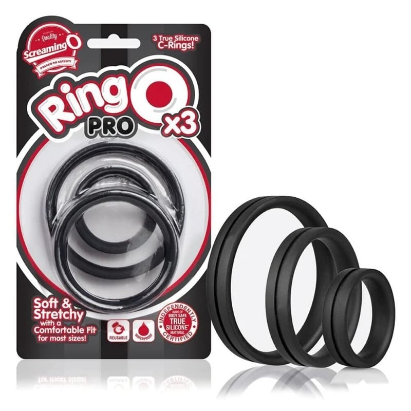 Screaming O - RingO Pro Cock Rings x3 Sizes for 3 Sensations | Black Screaming O - For Me To Love
